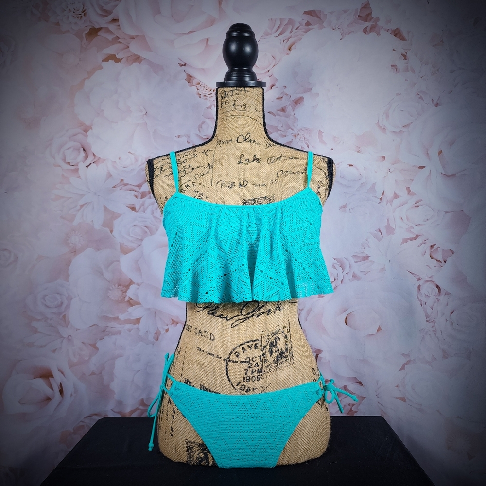 Turquoise Ruffle Flounce Matching Bikini Set